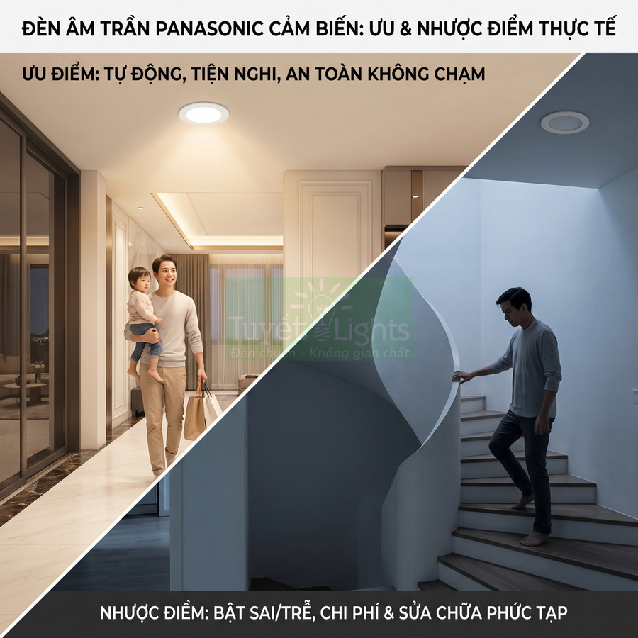 Đèn âm trần cảm biến Panasonic chiếu sáng hành lang và cầu thang trong nhà hiện đại