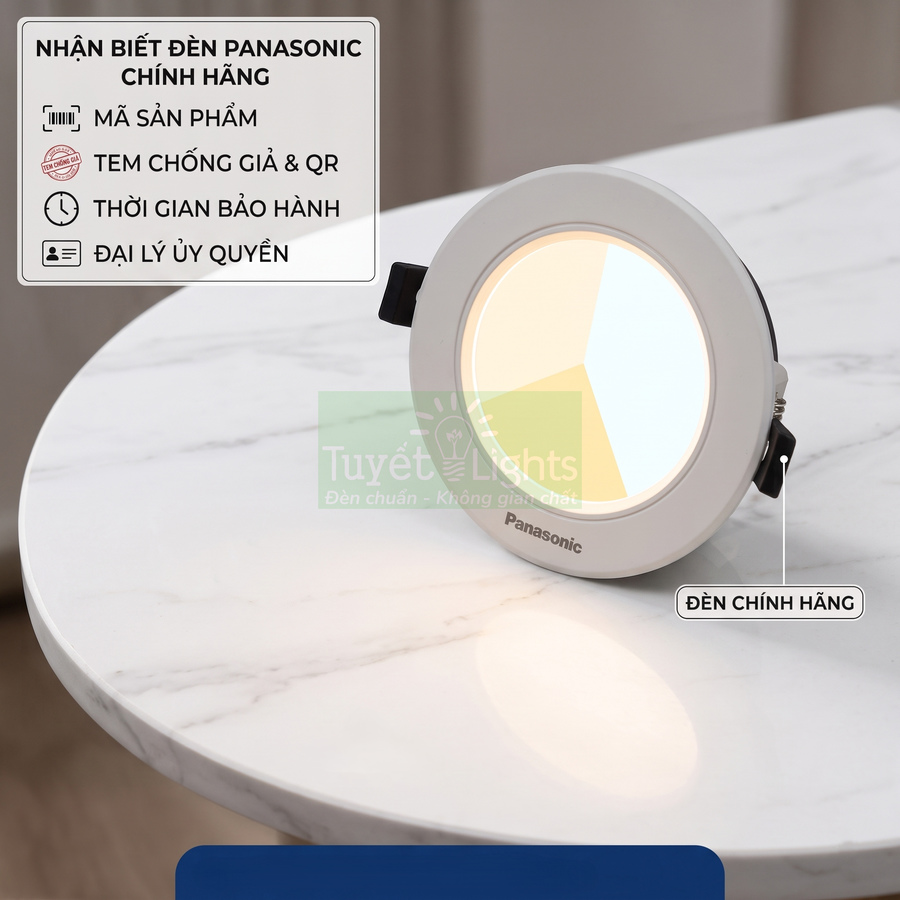 Đèn led âm trần Panasonic chính hãng đặt trên bàn đá trắng