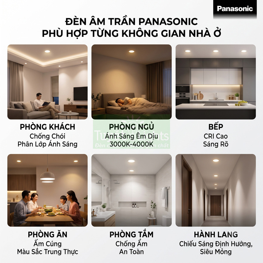 Đèn âm trần Panasonic cho phòng khách, phòng ngủ, bếp, phòng ăn, phòng tắm và hành lang trong nhà ở