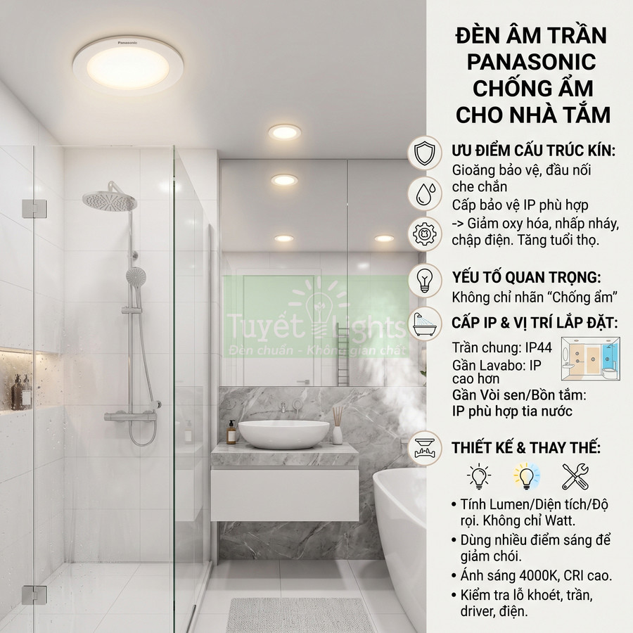 Đèn âm trần Panasonic chống ẩm có nên lắp trong nhà tắm?
