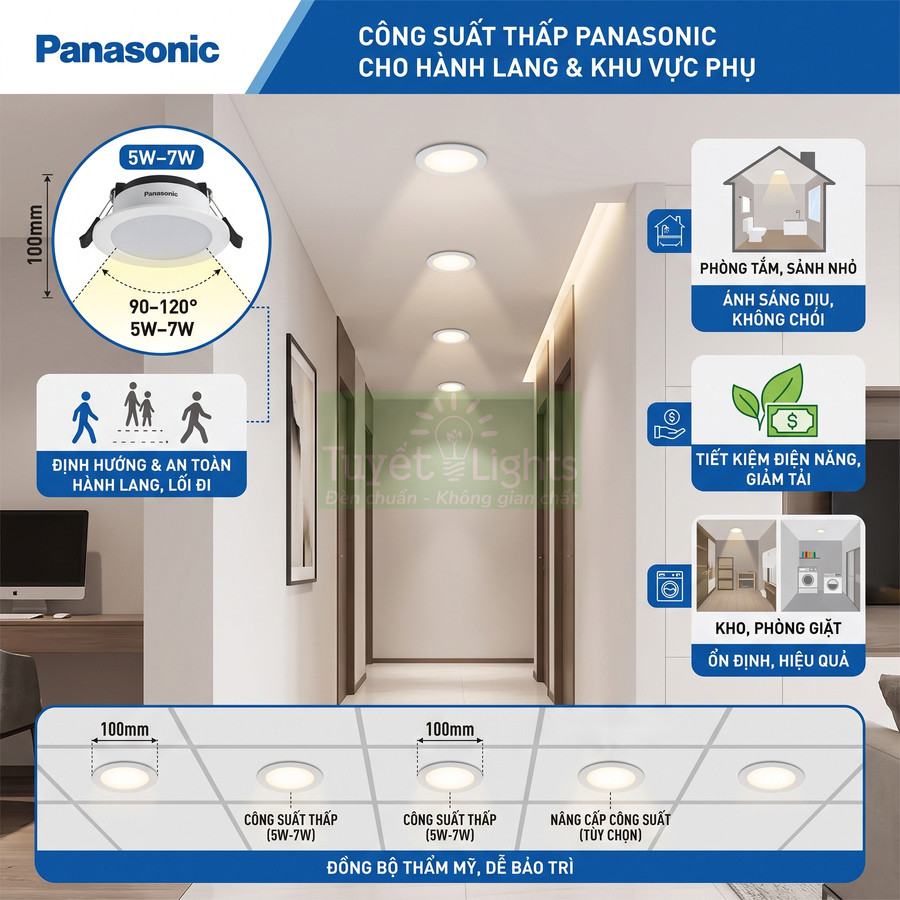 Đèn LED âm trần Panasonic công suất thấp 5W 7W chiếu sáng hành lang và khu vực phụ tiết kiệm điện