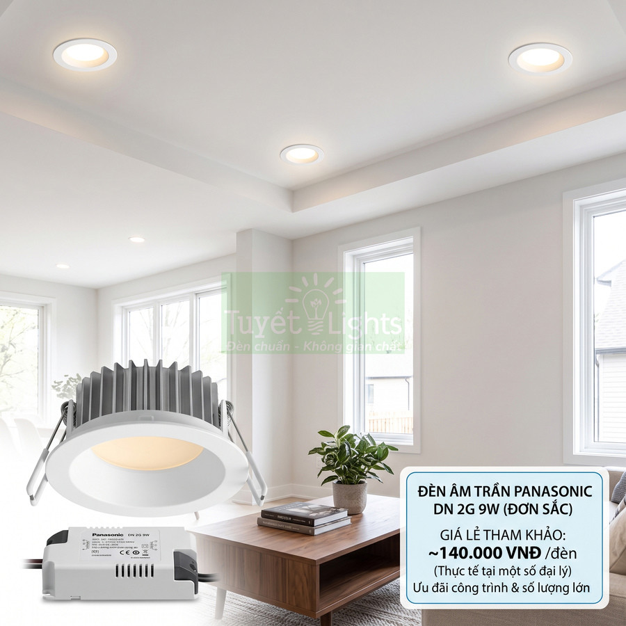 Đèn âm trần Panasonic DN 2G 9W chiếu sáng phòng khách hiện đại với ánh sáng trắng dịu