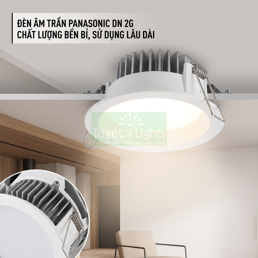 Đèn âm trần Panasonic DN 2G ánh sáng trắng lắp trần phòng khách hiện đại