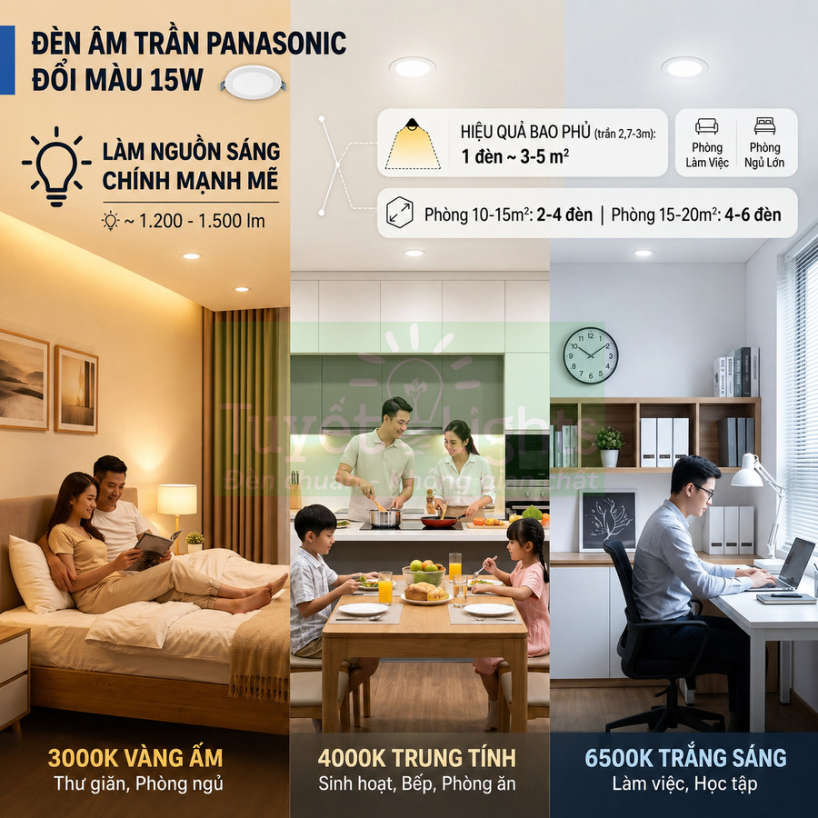 Đèn âm trần Panasonic đổi màu 15W có sáng không?