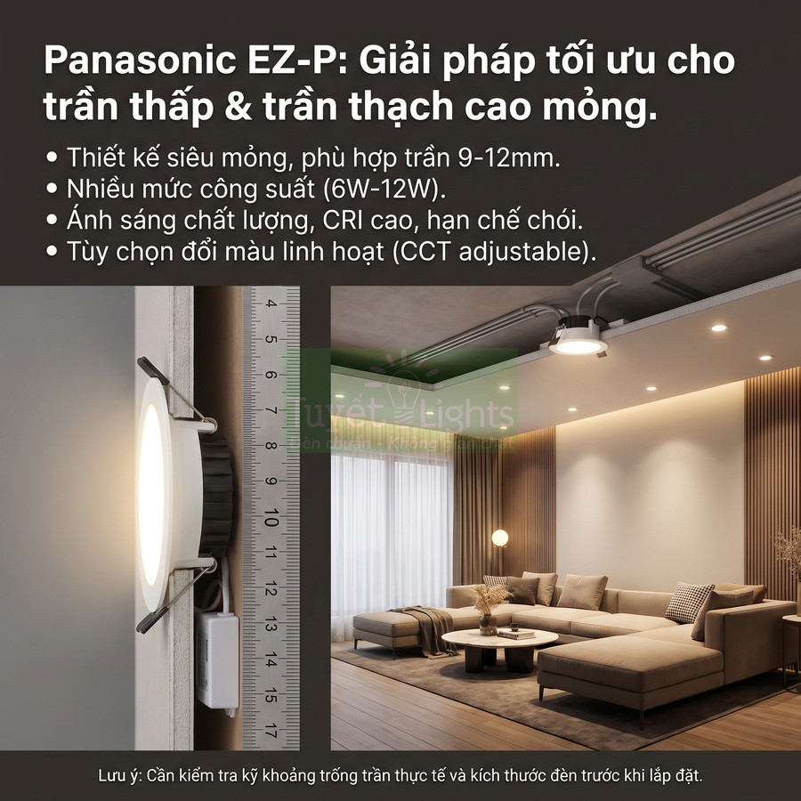 Đèn downlight siêu mỏng Panasonic EZ-P lắp trần thạch cao cho phòng khách hiện đại