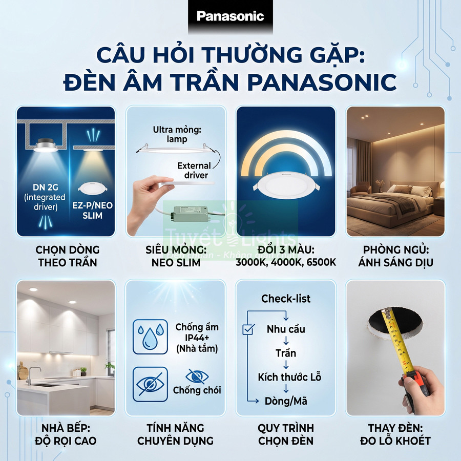 Hướng dẫn chọn đèn âm trần Panasonic Neo Slim đổi 3 màu cho phòng ngủ, nhà bếp, nhà tắm