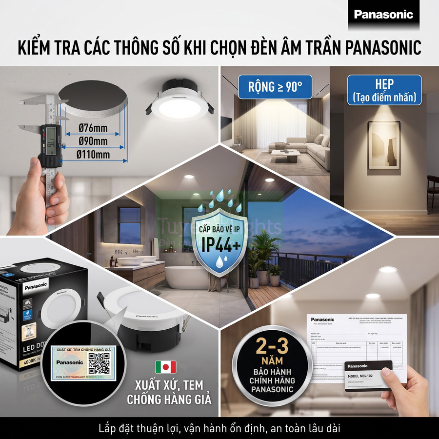 Đèn âm trần Panasonic LED downlight chống nước IP44, nhiều kích thước, bảo hành 2 đến 3 năm chính hãng