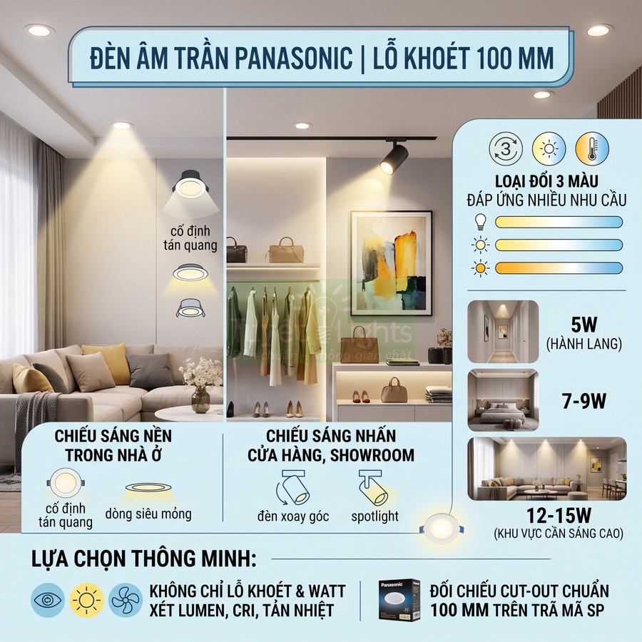 Đèn âm trần Panasonic lỗ khoét 100mm có những loại nào?