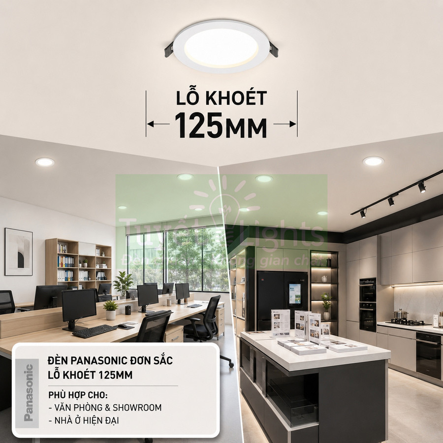 Đèn âm trần Panasonic đơn sắc lỗ khoét 125mm lắp cho văn phòng và nhà ở hiện đại