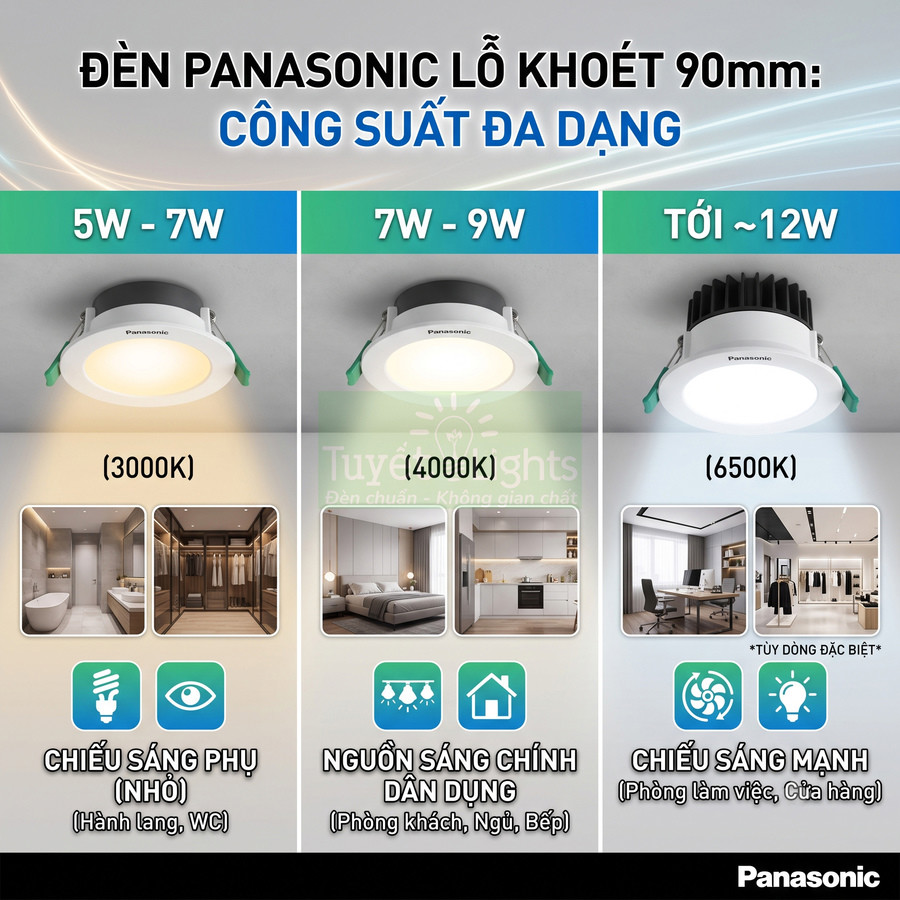 Đèn downlight Panasonic lỗ khoét 90mm nhiều công suất và nhiệt màu cho chiếu sáng nhà ở và cửa hàng