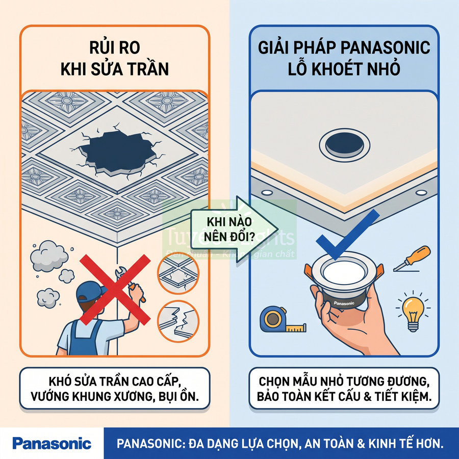 Đèn âm trần Panasonic lỗ khoét nhỏ, giải pháp thay thế tiết kiệm và an toàn cho trần nhà cao cấp