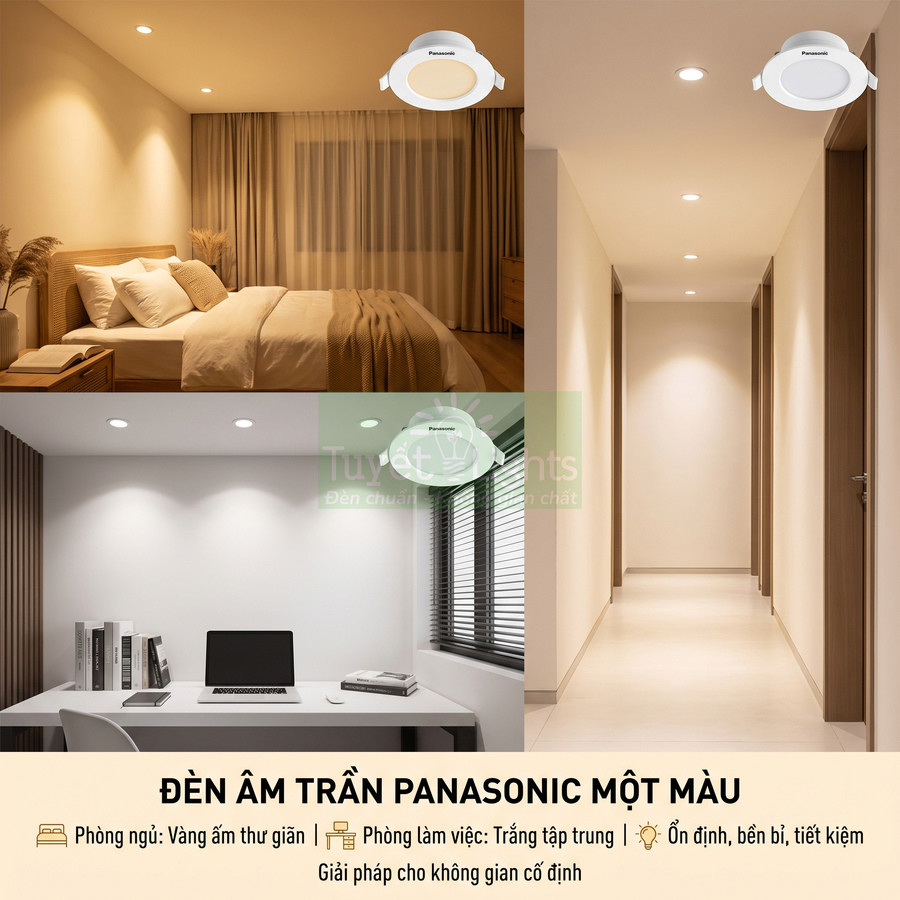 Đèn âm trần Panasonic một màu lắp cho phòng ngủ, hành lang và phòng làm việc hiện đại