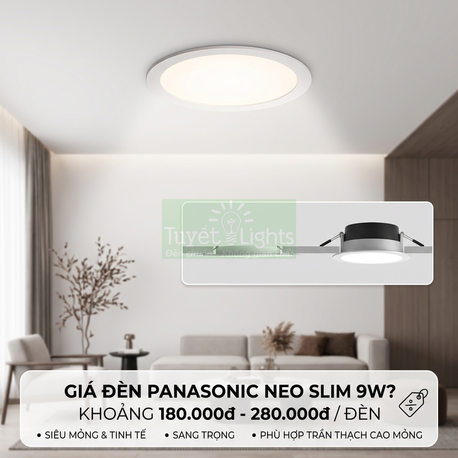 Đèn LED âm trần Panasonic Neo Slim 9W siêu mỏng lắp trần thạch cao trong phòng khách hiện đại