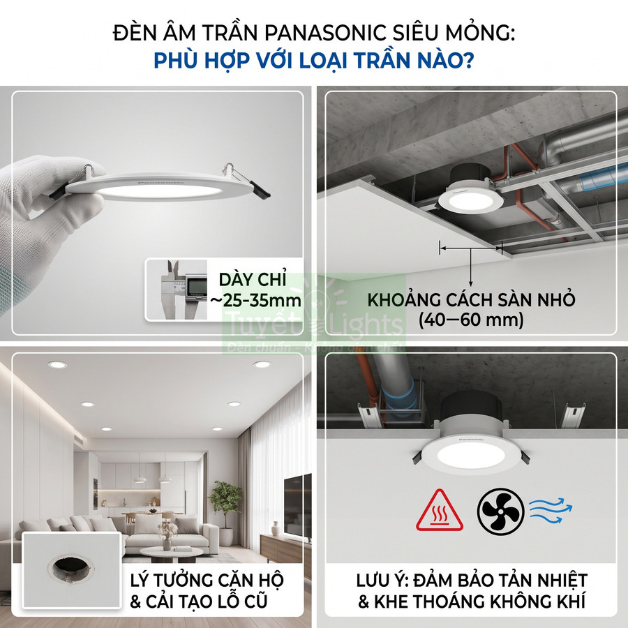 Đèn âm trần Panasonic siêu mỏng lắp trần thạch cao, phù hợp căn hộ và trần có khoảng cách sàn nhỏ