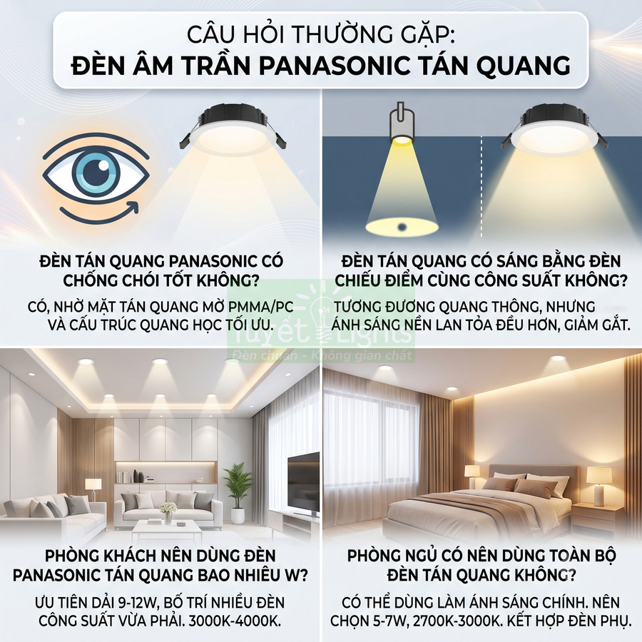 Đèn âm trần Panasonic tán quang lắp cho phòng khách và phòng ngủ, ánh sáng dịu chống chói