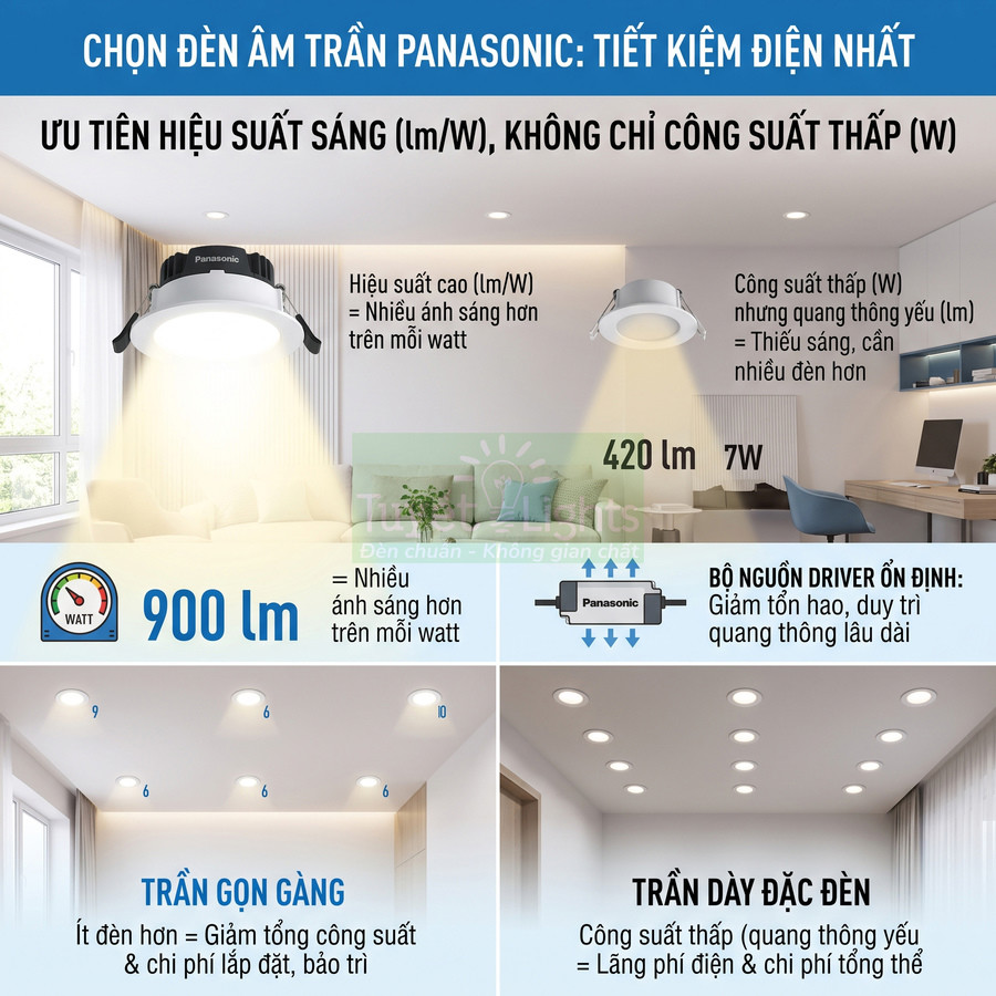 Đèn âm trần Panasonic tiết kiệm điện, ánh sáng trắng cho phòng khách và phòng làm việc hiện đại