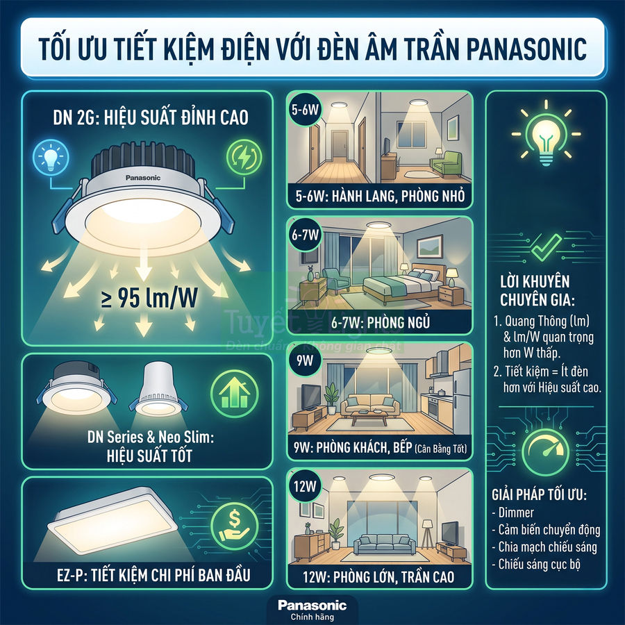 Đèn âm trần Panasonic loại nào tiết kiệm điện nhất?
