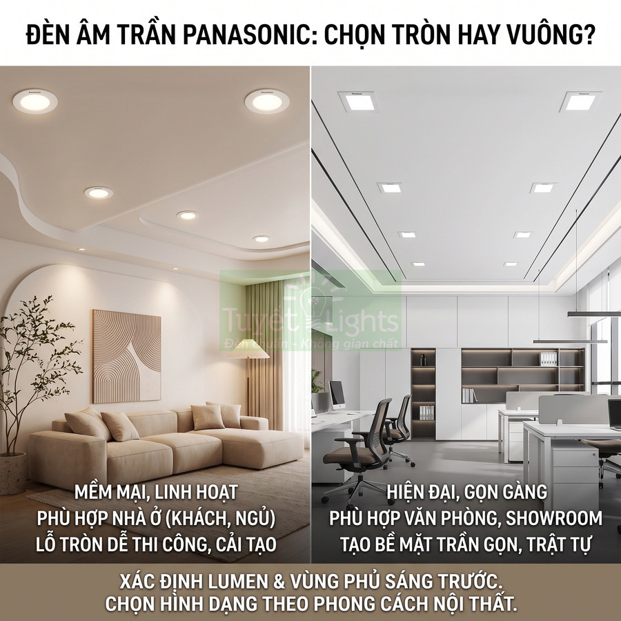 Đèn âm trần Panasonic tròn và vuông nên chọn loại nào?
