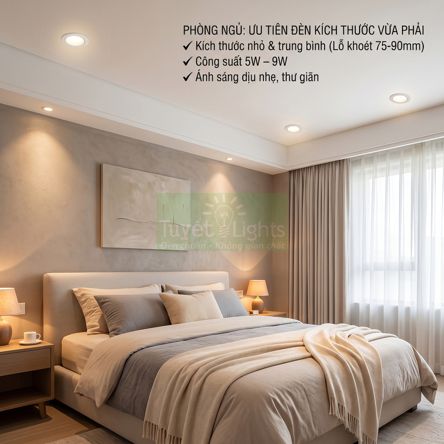 Đèn âm trần Tuyết Lights ánh sáng dịu nhẹ lắp trong phòng ngủ hiện đại, kích thước nhỏ gọn