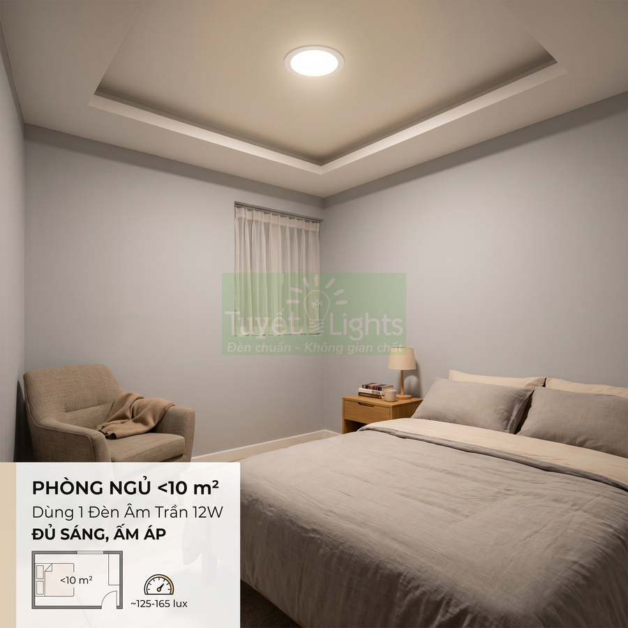 Đèn âm trần Tuyết Lights 12W chiếu sáng phòng ngủ nhỏ dưới 10m2 ánh sáng ấm áp