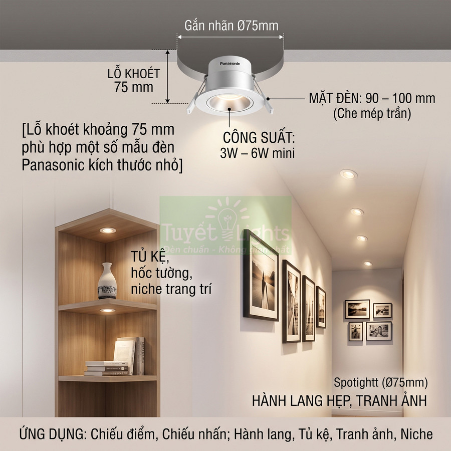 Đèn downlight âm trần Panasonic mini 3W 6W chiếu sáng hành lang hẹp và tủ kệ trang trí