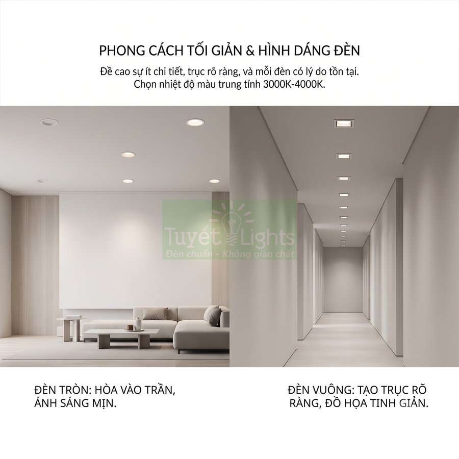 Đèn âm trần Tuyết Lights kiểu tròn và vuông chiếu sáng phòng khách và hành lang phong cách tối giản