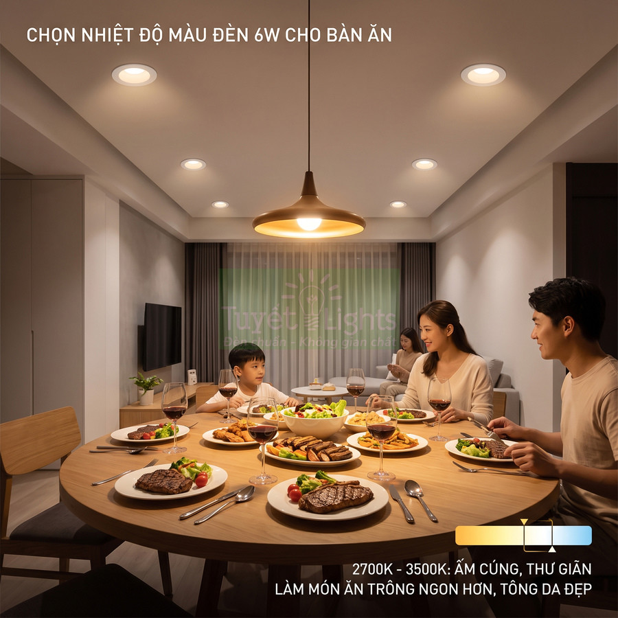 Đèn bàn ăn 6W ánh sáng vàng 2700K 3500K tạo không gian ấm cúng cho bữa tối gia đình