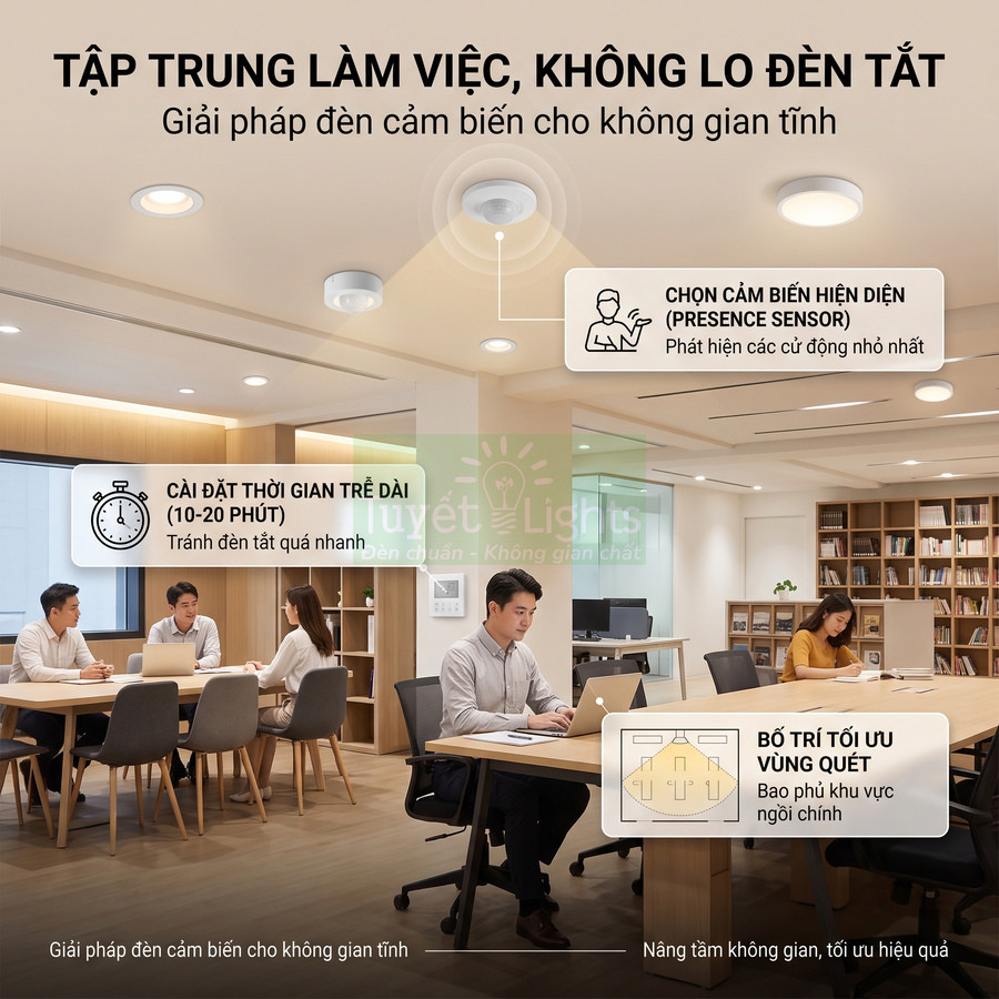 Đèn cảm biến hiện diện Tuyết Lights lắp trần cho văn phòng làm việc không gian tĩnh
