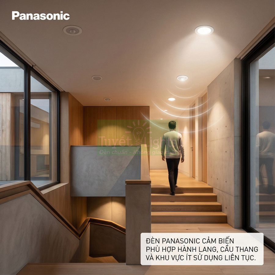 Đèn cảm biến Panasonic chiếu sáng hành lang và cầu thang trong nhà hiện đại