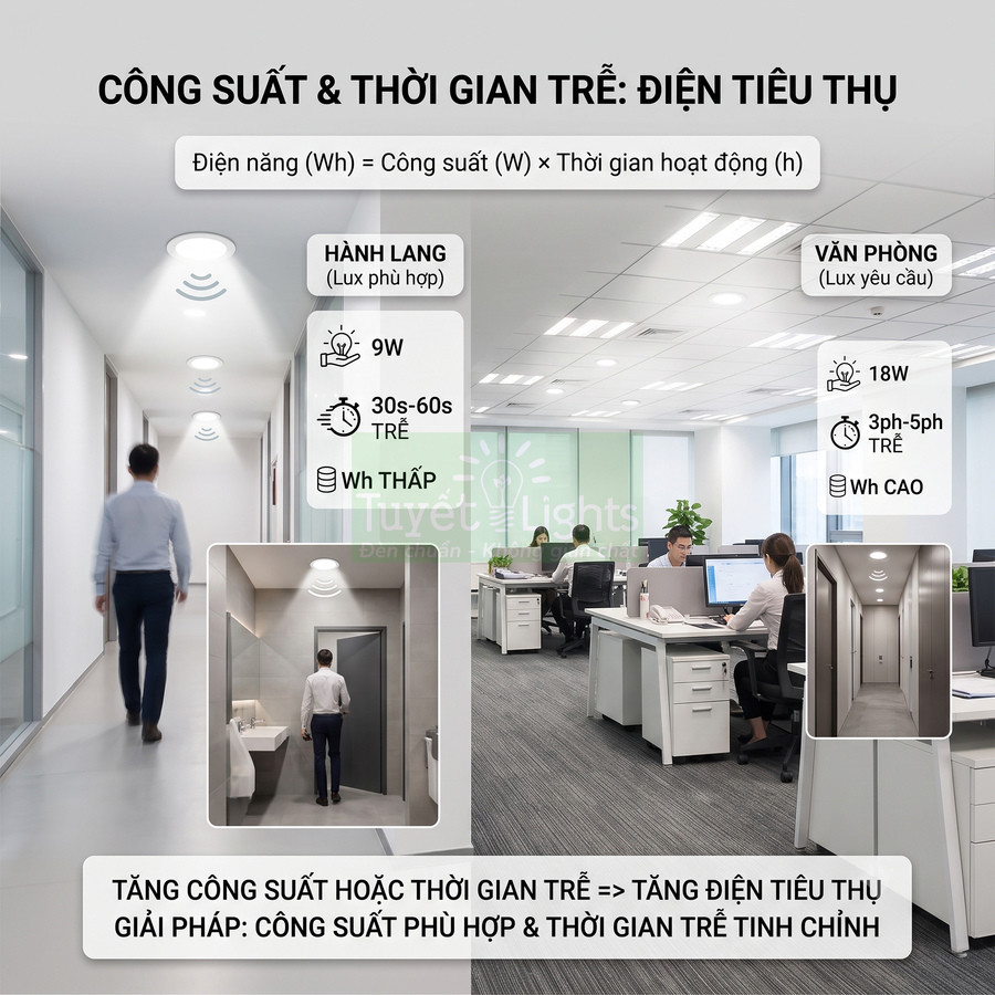 Đèn cảm biến chuyển động Tuyết Lights cho hành lang và văn phòng, tối ưu công suất và thời gian trễ tiết kiệm điện