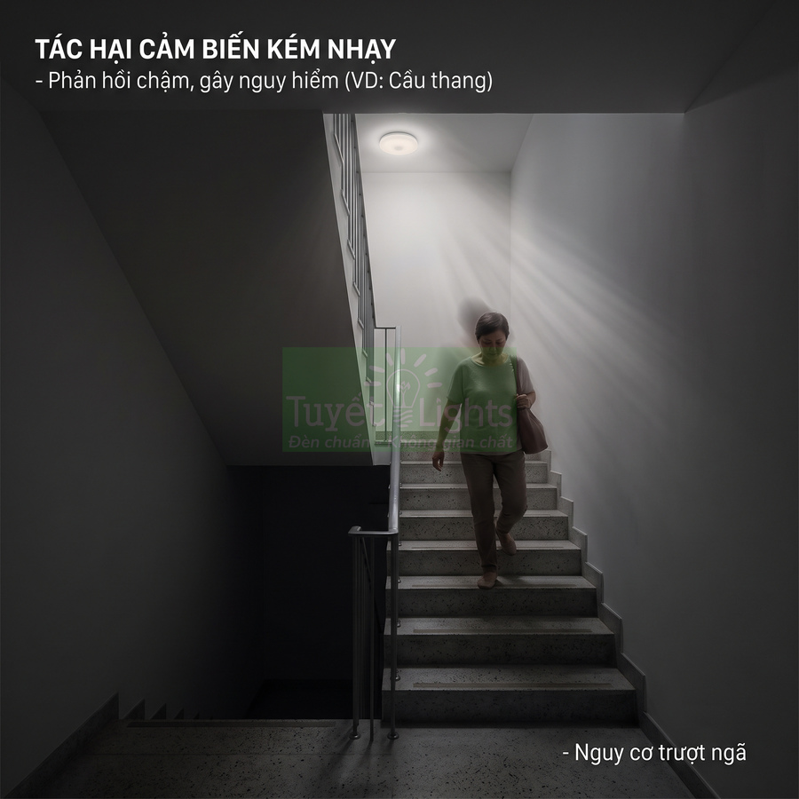 Đèn cảm biến cầu thang phản hồi chậm gây nguy hiểm cho người đi xuống