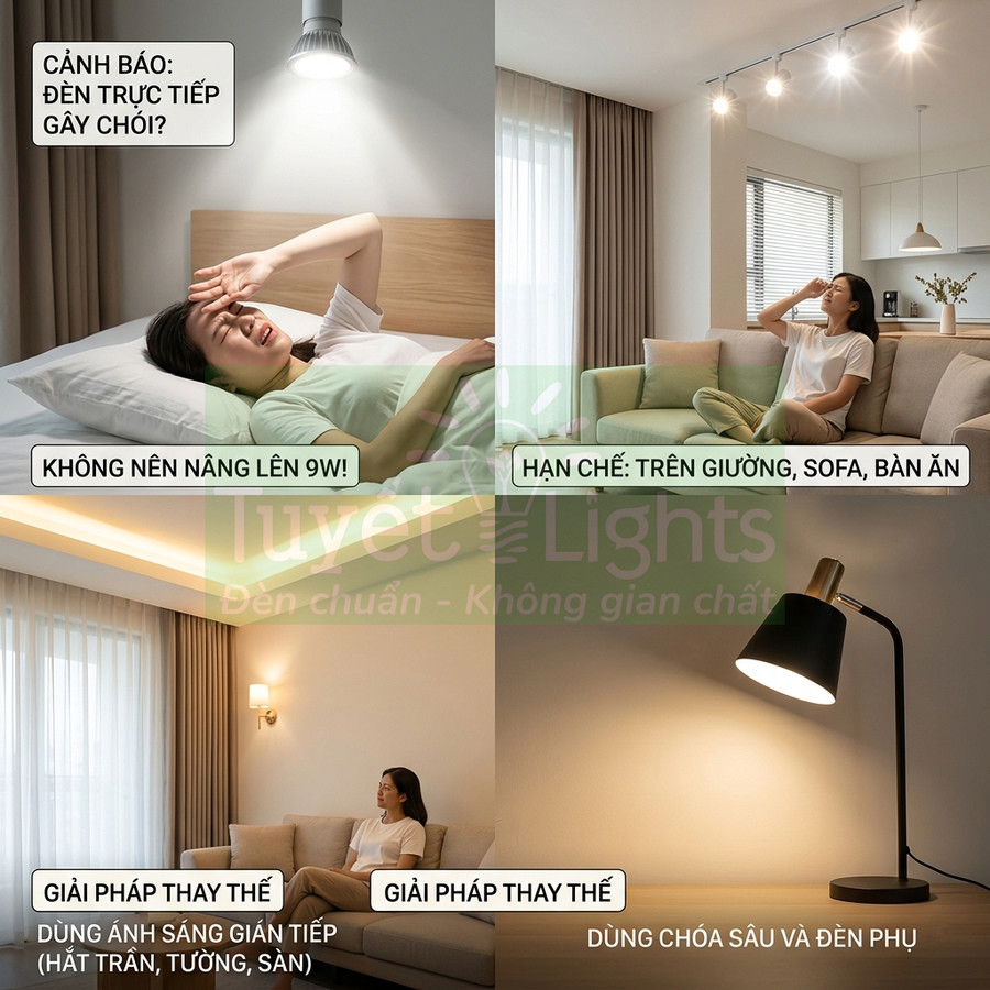 Đèn chiếu sáng trong nhà với giải pháp dùng ánh sáng gián tiếp và đèn bàn chụp sâu chống chói