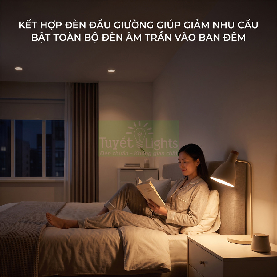 Đèn ngủ đầu giường Tuyết Lights chiếu sáng ấm áp cho người phụ nữ đọc sách ban đêm trong phòng ngủ