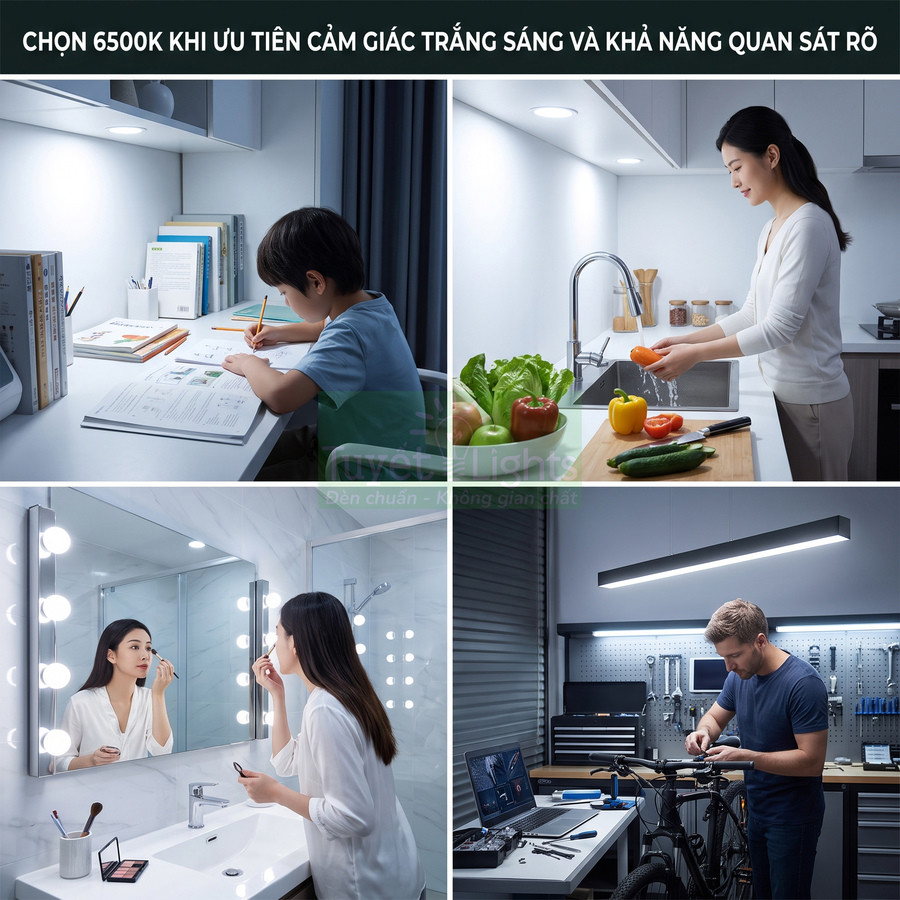 Đèn LED 6500K chiếu sáng bàn học, bếp, gương trang điểm và xưởng sửa chữa cho ánh sáng trắng rõ nét