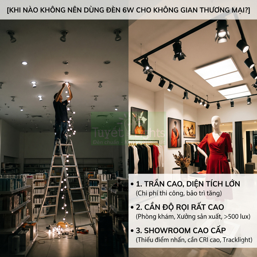 Đèn chiếu sáng thương mại cho trần cao và showroom thời trang cao cấp với mannequin váy đỏ