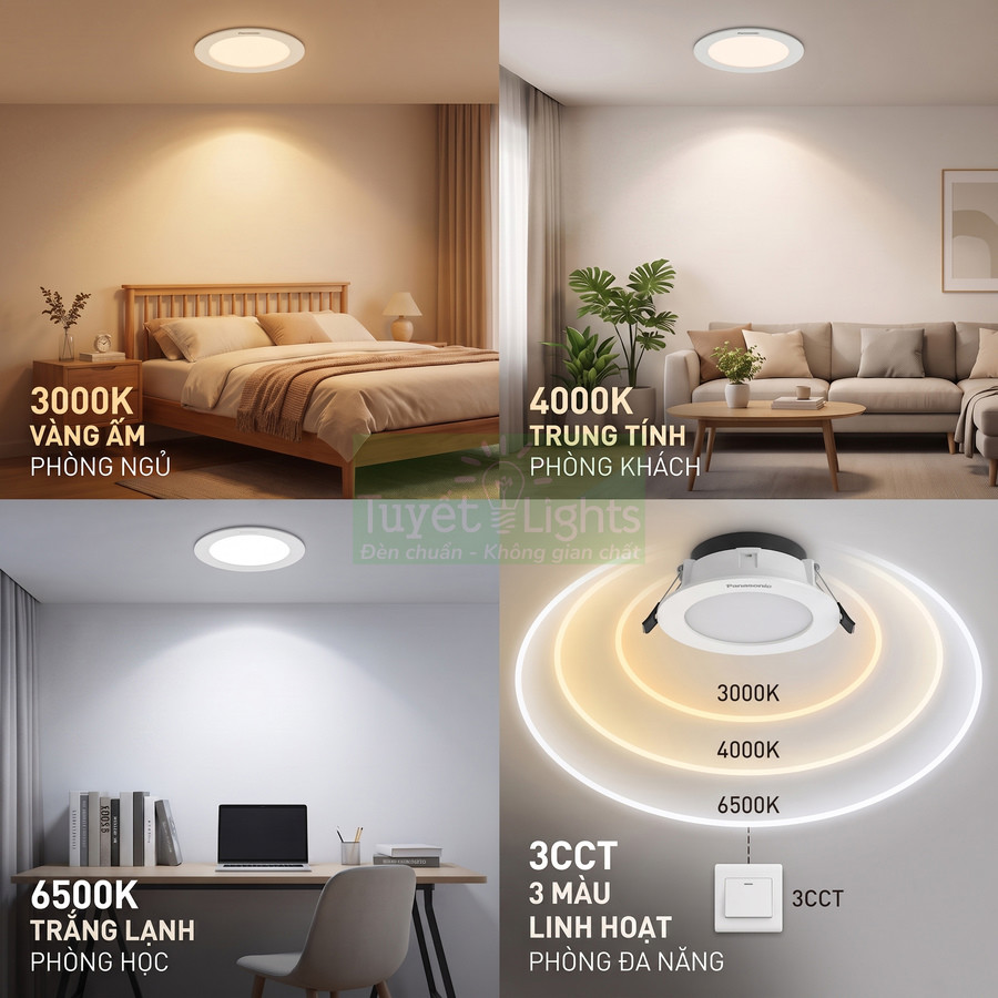 Đèn downlight Panasonic 3 chế độ màu 3000K 4000K 6500K cho phòng ngủ phòng khách phòng học