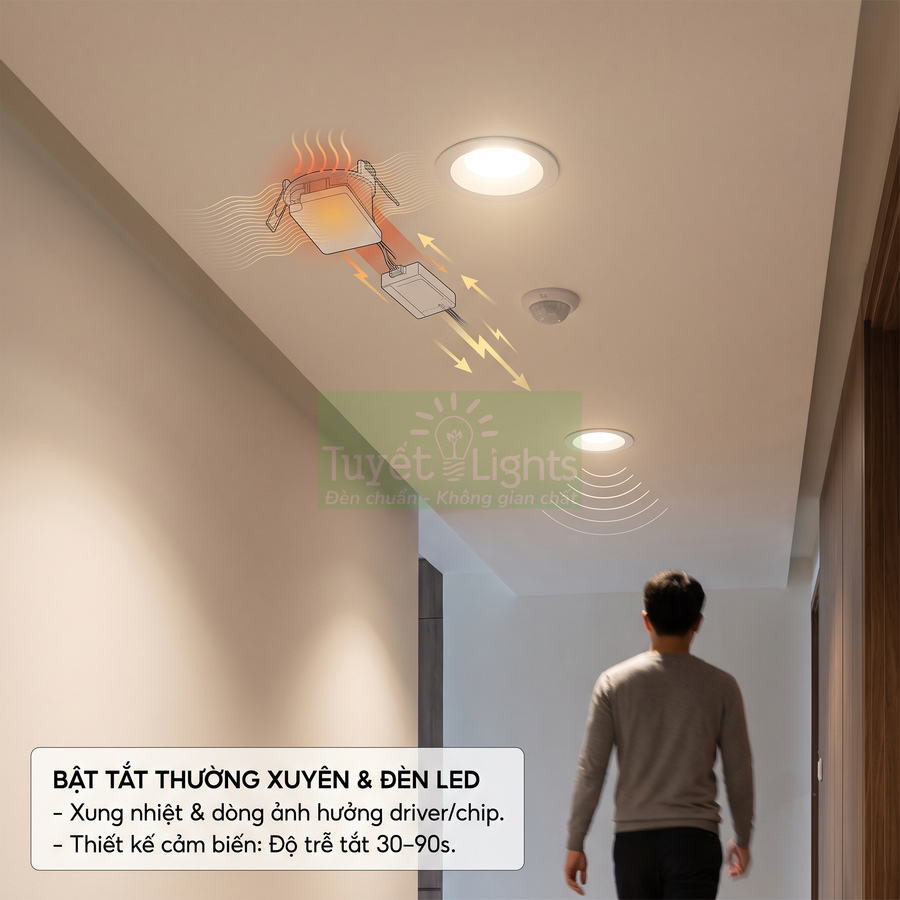Đèn LED âm trần Tuyết Lights với cảm biến chuyển động tự động bật tắt trong hành lang nhà ở