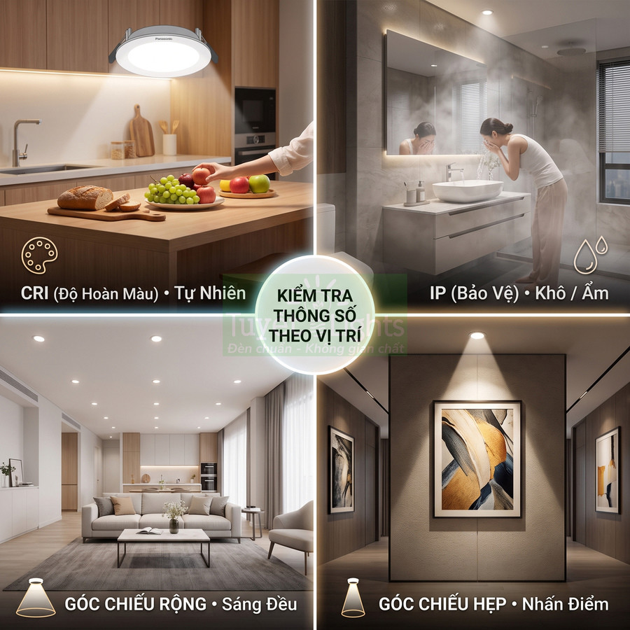 Đèn LED âm trần Panasonic chiếu sáng nhà bếp, phòng tắm, phòng khách và hành lang hiện đại