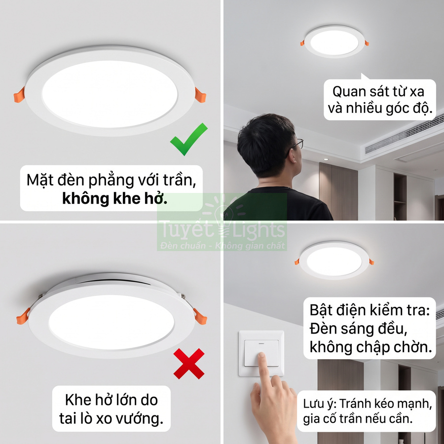 Đèn led âm trần Tuyết Lights lắp phẳng với trần, ánh sáng đều, không khe hở