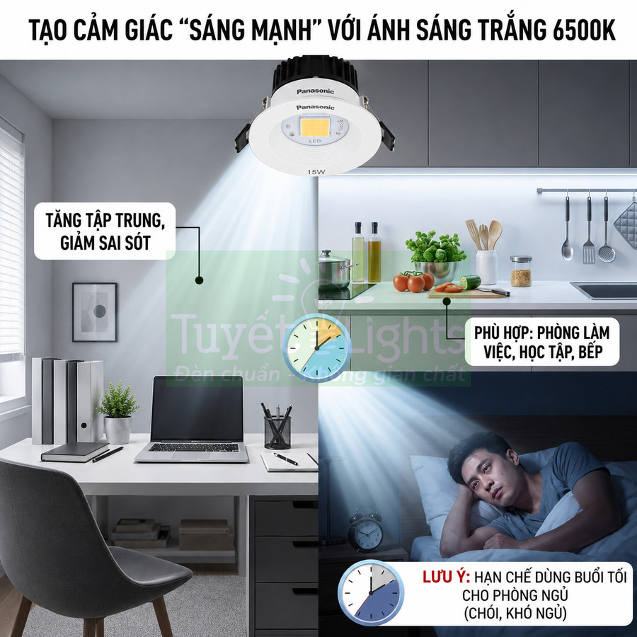 Đèn led âm trần Panasonic ánh sáng trắng 6500K cho phòng làm việc, học tập và bếp