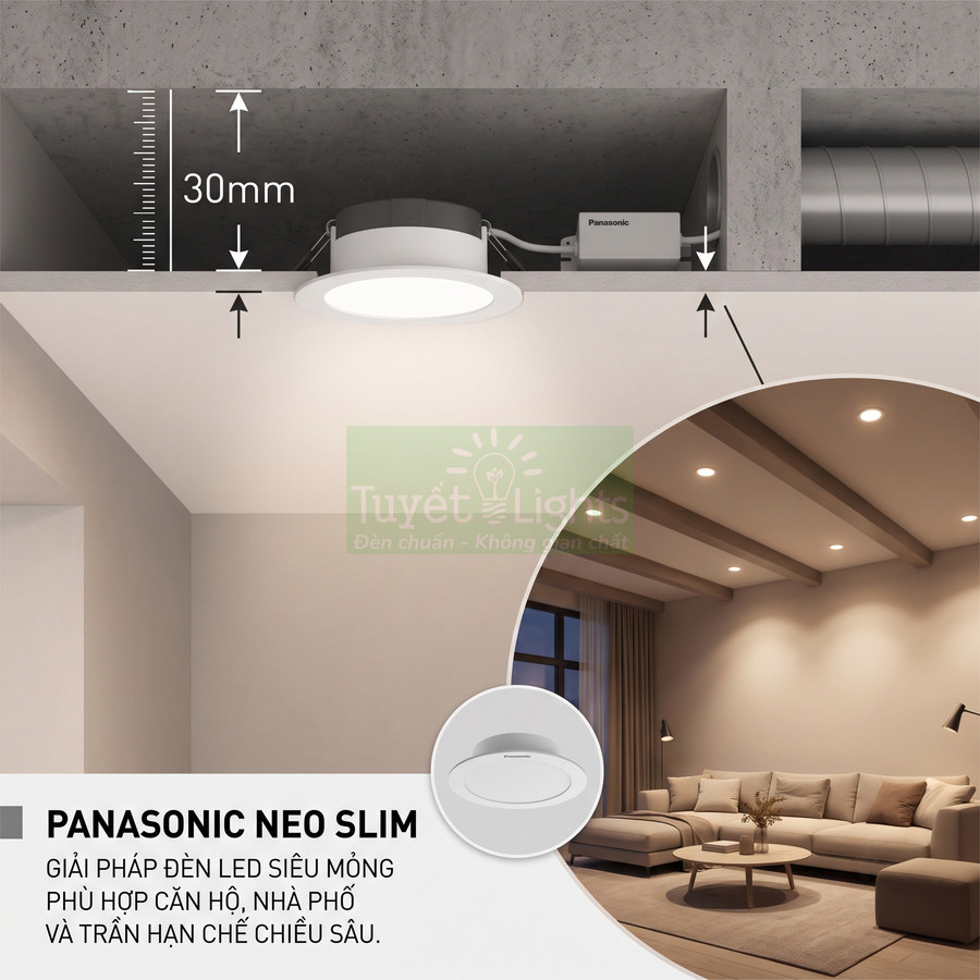 Đèn led âm trần Panasonic Neo Slim siêu mỏng 30mm lắp trần phòng khách hiện đại
