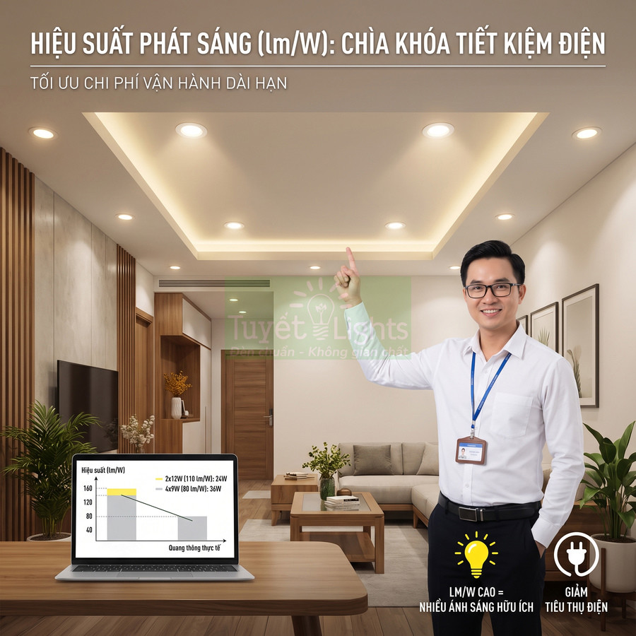 Chuyên gia giới thiệu đèn LED âm trần Tuyết Lights tiết kiệm điện cho phòng khách hiện đại