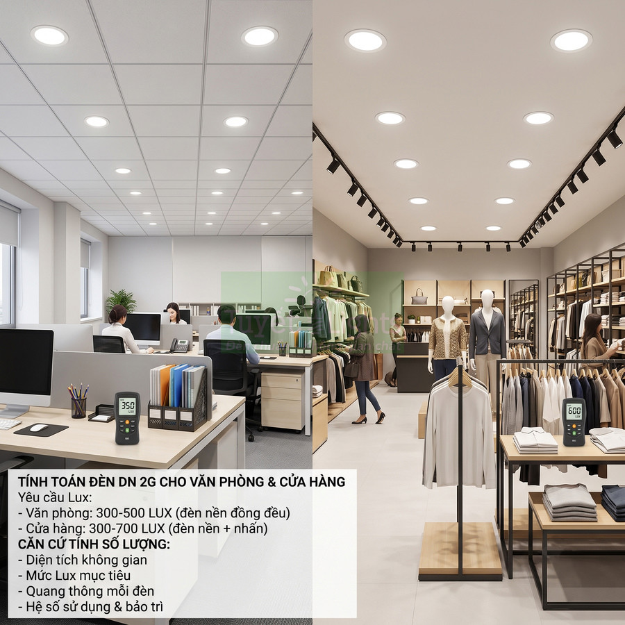 Đèn LED âm trần DN 2G chiếu sáng văn phòng và cửa hàng quần áo hiện đại