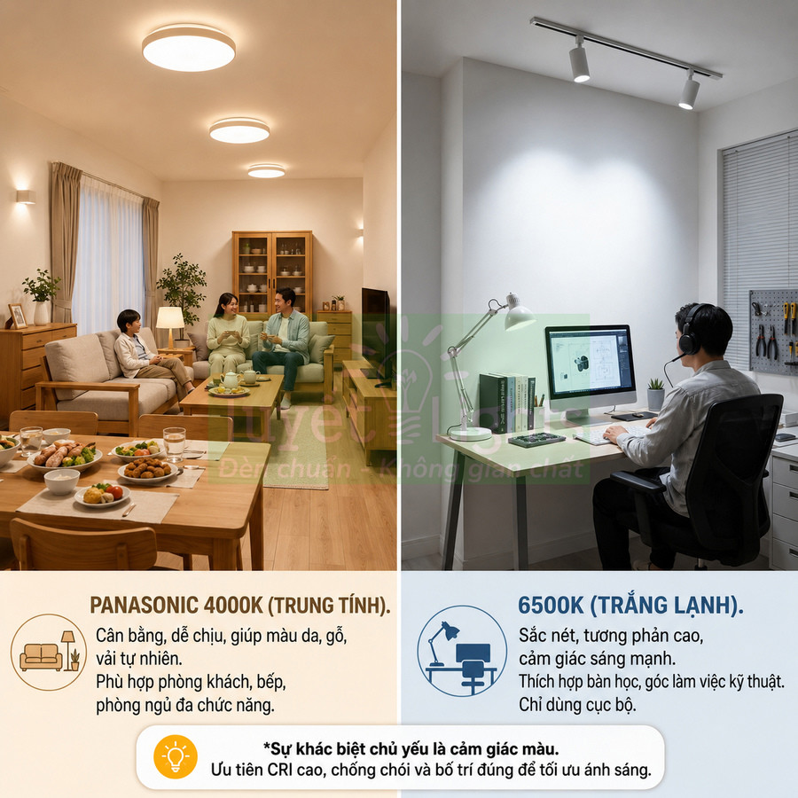 Nên chọn đèn âm trần Panasonic 4000K hay 6500K?