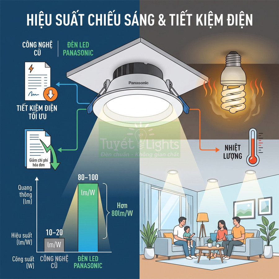 Đèn LED âm trần Panasonic hiệu suất cao tiết kiệm điện chiếu sáng phòng khách gia đình