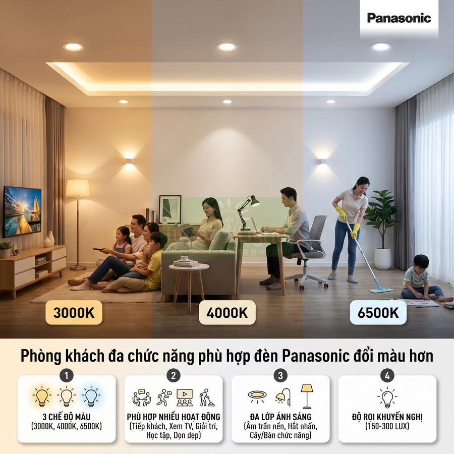 Đèn trần Panasonic đổi màu 3000K 4000K 6500K cho phòng khách đa chức năng