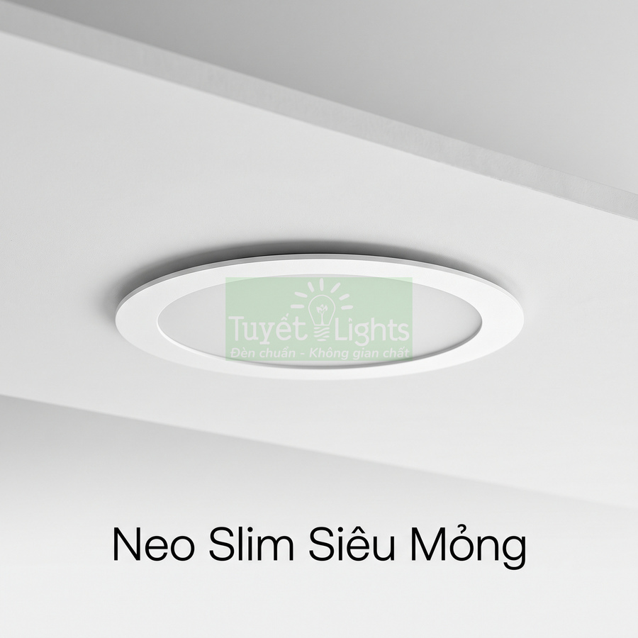 Đèn âm trần Neo Slim siêu mỏng Tuyết Lights màu trắng lắp trên trần nhà hiện đại