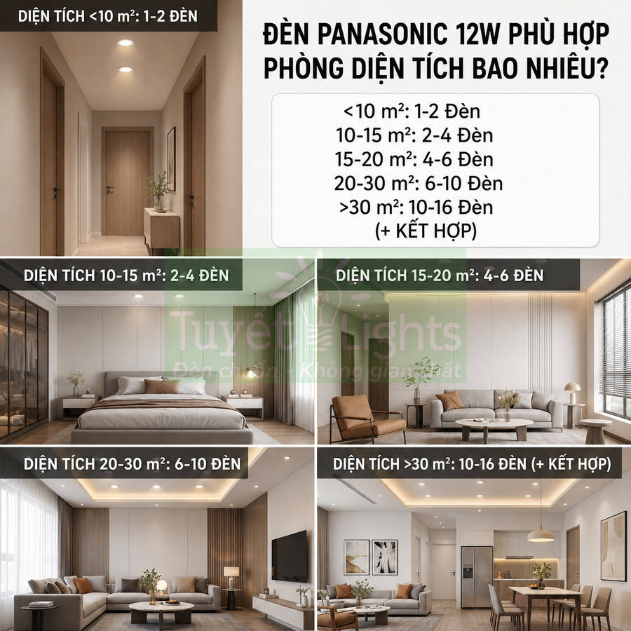 Hướng dẫn chọn số lượng đèn âm trần Panasonic 12W cho các phòng diện tích khác nhau trong nhà