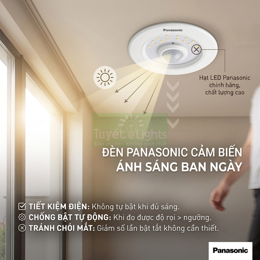 Đèn trần Panasonic cảm biến ánh sáng ban ngày tiết kiệm điện lắp trong phòng gần cửa sổ