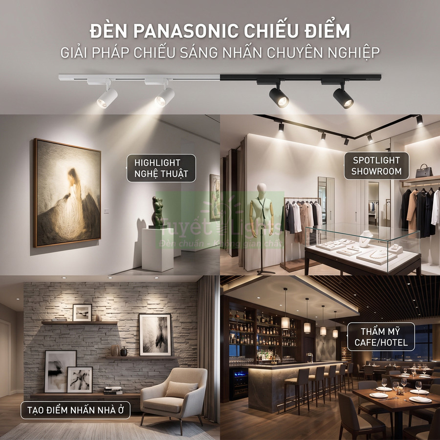 Đèn chiếu điểm Panasonic chiếu sáng nhấn cho tranh nghệ thuật, showroom thời trang, phòng khách và quầy bar khách sạn